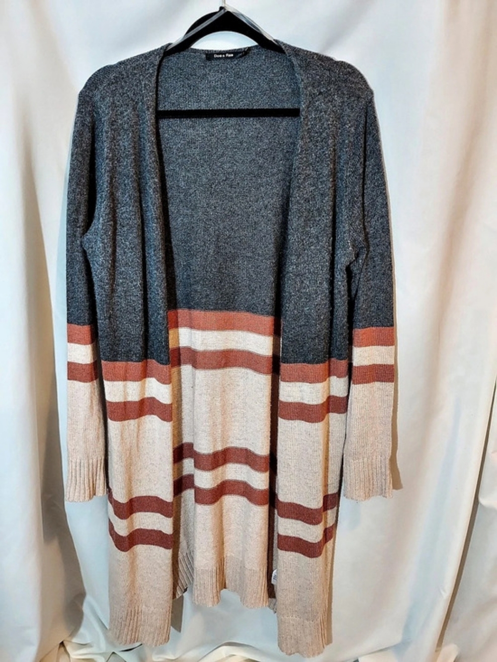 Doe & Rae Cashmere Blend Open Front Striped Duster Cardigan Sweater M